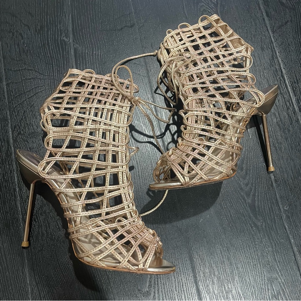 Sophia Webster Rose Gold Leather Caged Heels